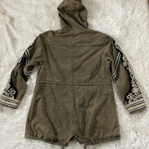 Free People Golden Quills Military Green Long Utility Coat Embroidered medium - Picture 5 of 14
